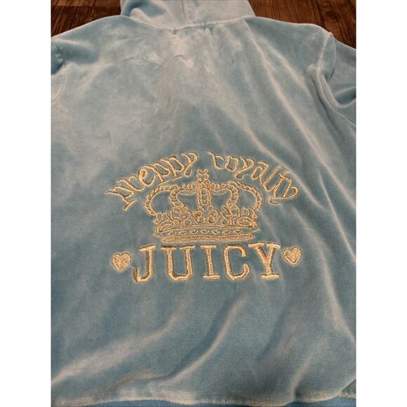2005 Y2K Blue Juicy Couture Velour Jacket Preppy Royalty Crown XL Women’s Zip - Picture 2 of 7